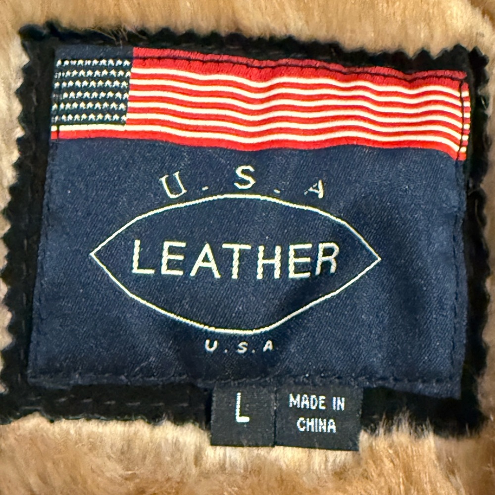 U.S.A. Leather Vintage 70s Style Penny Lane Sherpa Lined Coat 
Black w/Tan Large - Picture 10 of 11